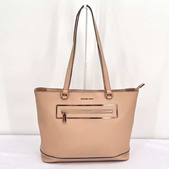 Michael Kors Frame Out Item Saffiano Leather Large North South Tote in Oyster - Picture 1 of 14